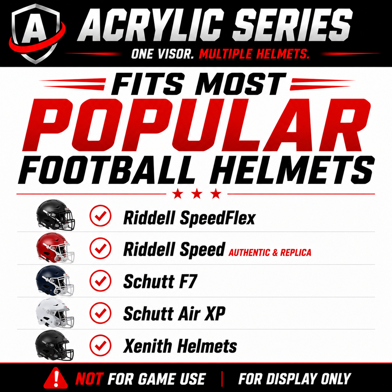 Full Size Acrylic Chrome Mirror Football Helmet Visor + Quick Clips – DISPLAY ONLY