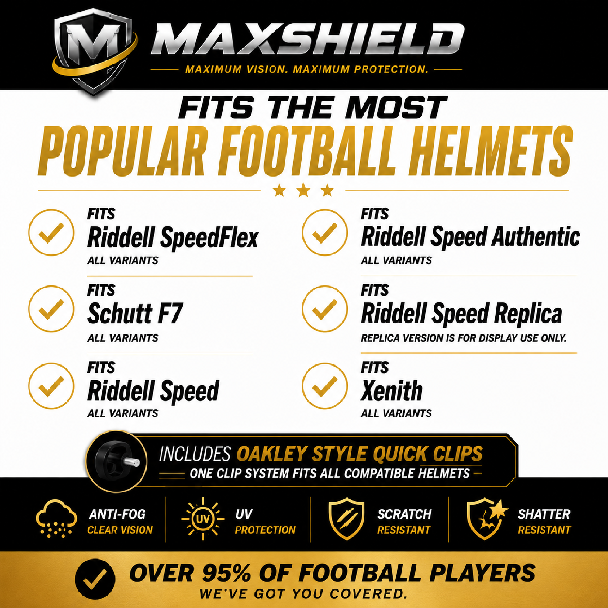 MaxShield Football Helmet Visor + Quick Clips
