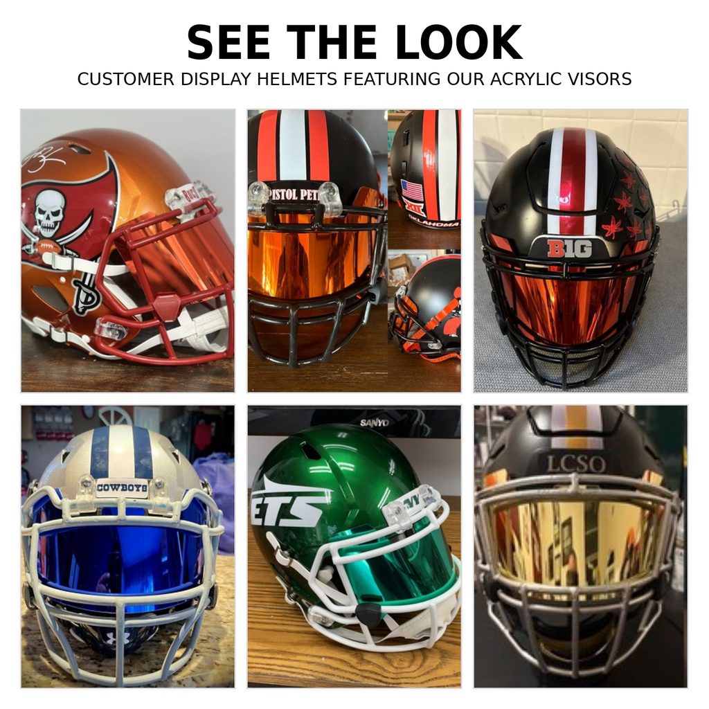 Full Size Acrylic Chrome Mirror Football Helmet Visor + Quick Clips – DISPLAY ONLY