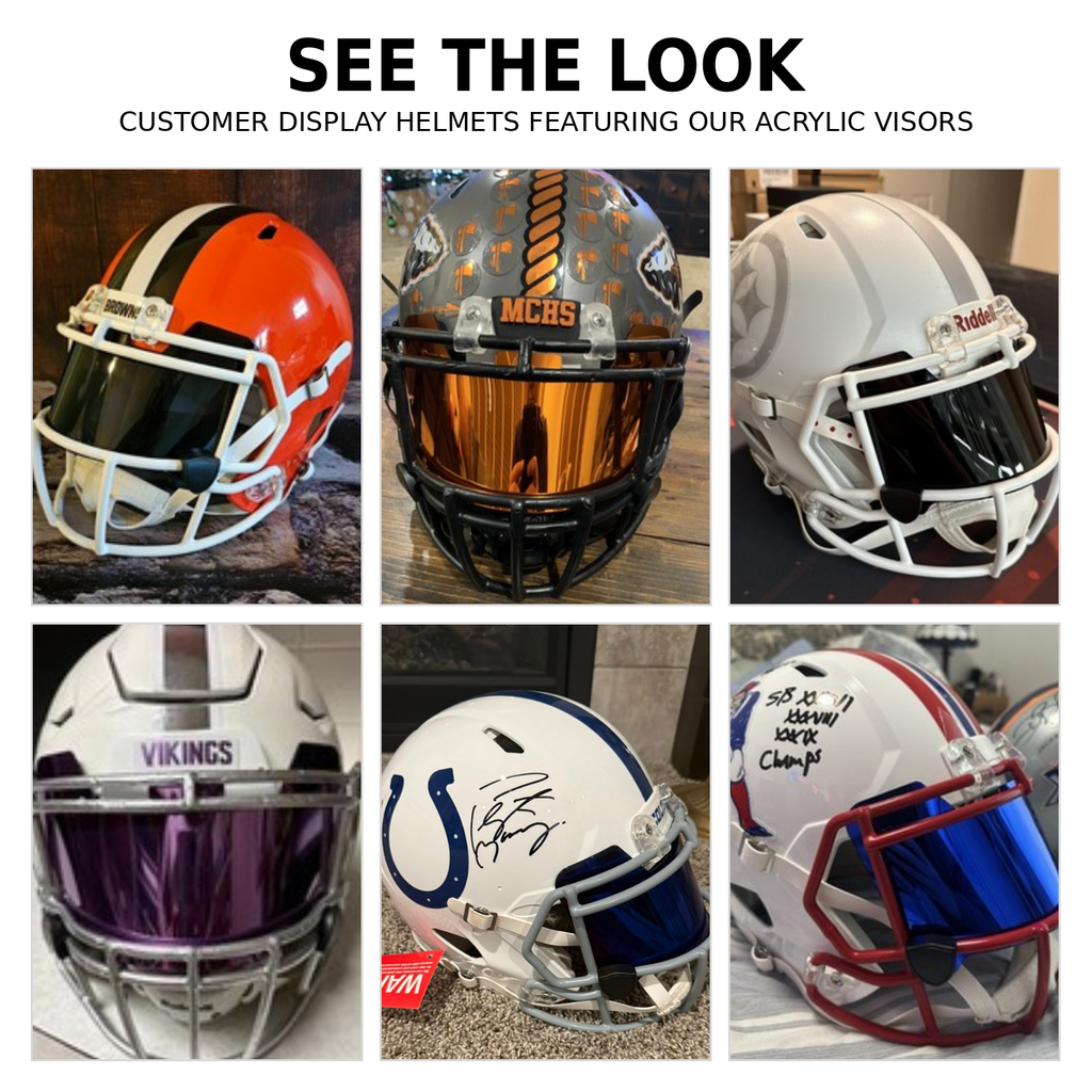 Full Size Acrylic Chrome Mirror Football Helmet Visor + Quick Clips – DISPLAY ONLY