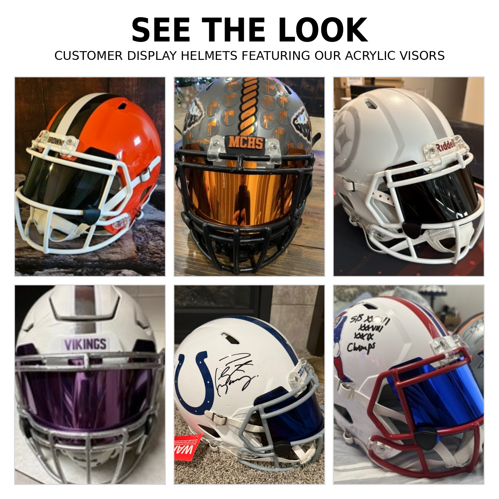 Full Size Acrylic Chrome Mirror Football Helmet Visor + Quick Clips – DISPLAY ONLY