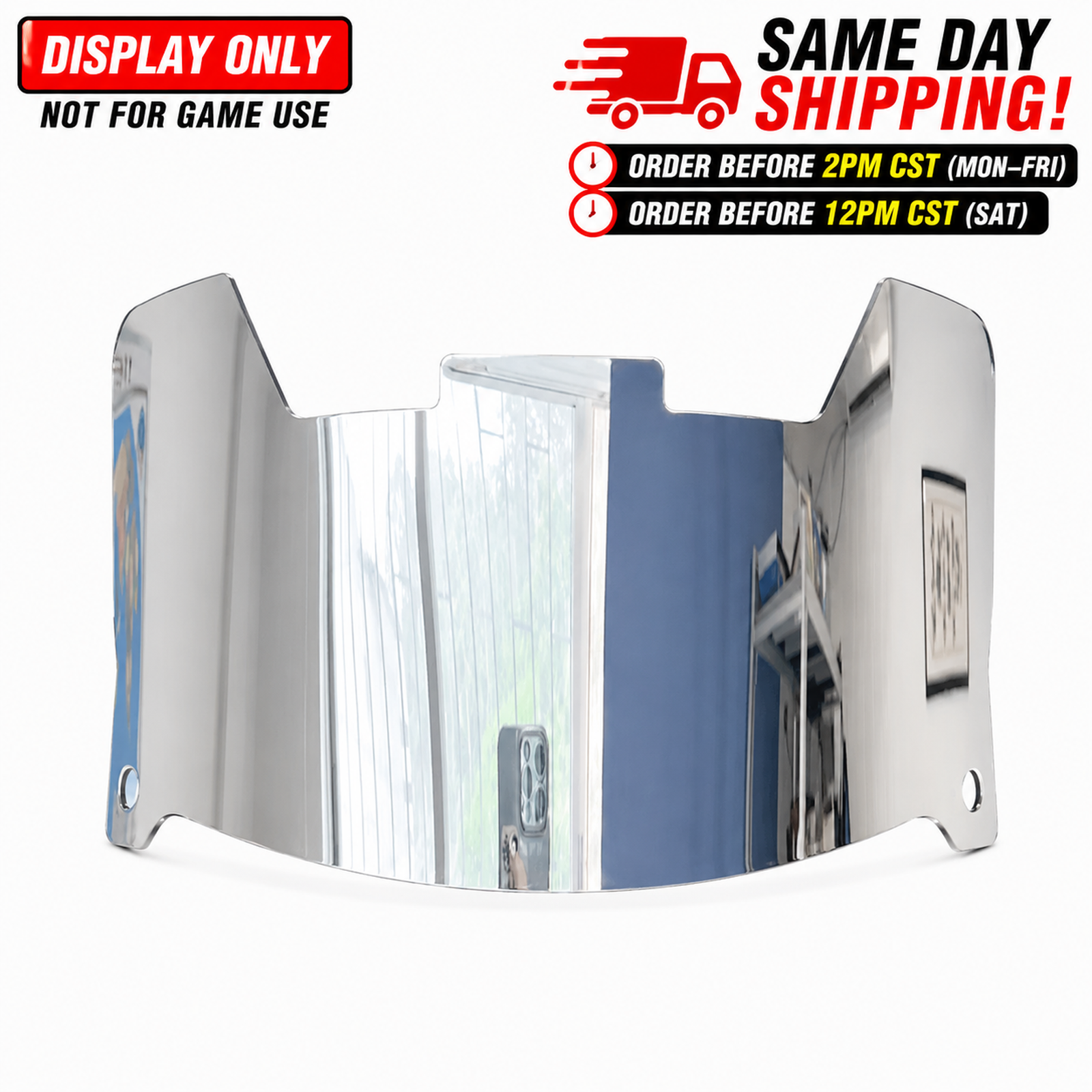 Full Size Acrylic Chrome Mirror Football Helmet Visor + Quick Clips – DISPLAY ONLY