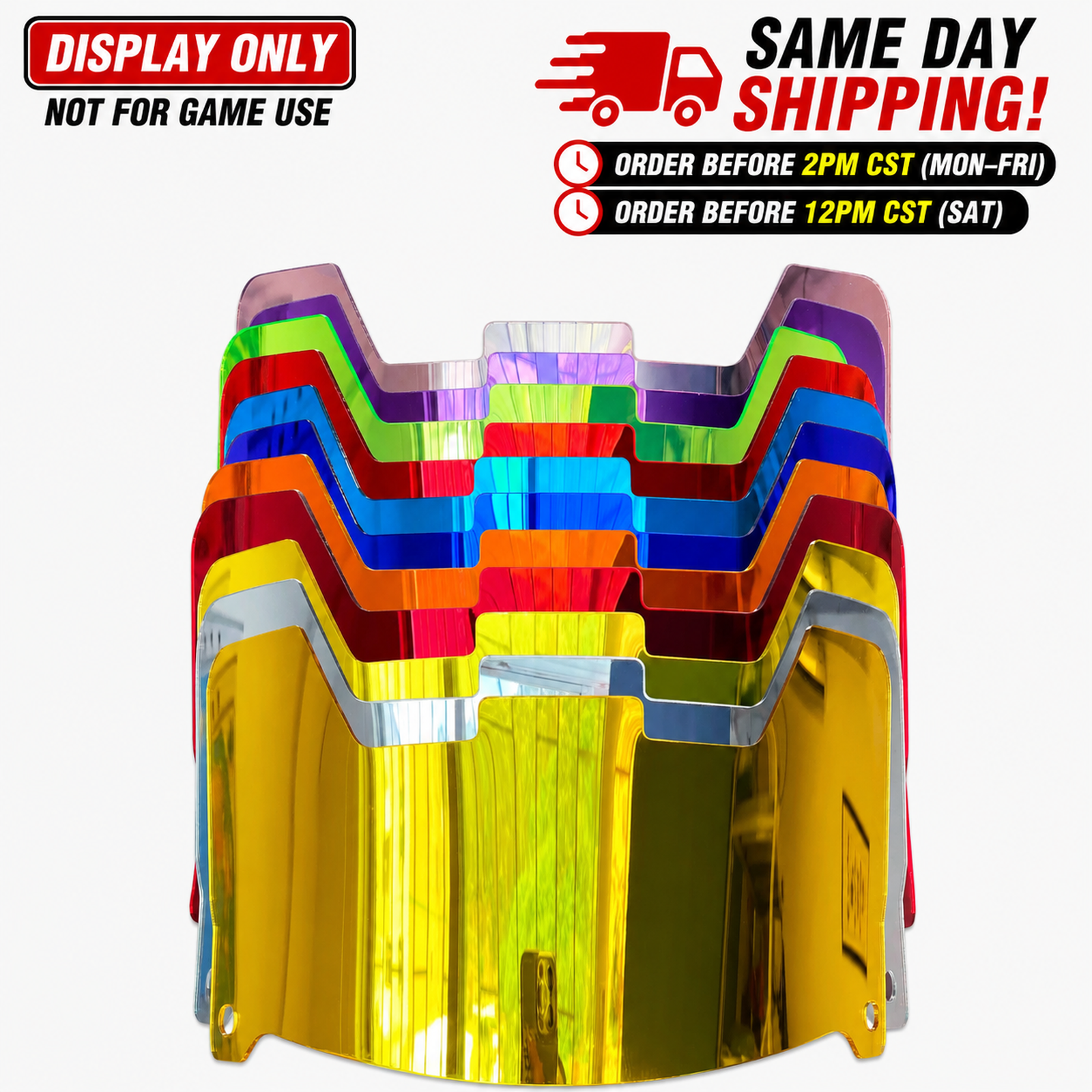 Full Size Acrylic Chrome Mirror Football Helmet Visor + Quick Clips – DISPLAY ONLY